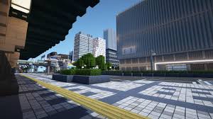 Outside Namba station, Osaka. Do you know the popular shopping mall 0101?  [Modern Japanese City Build] : rMinecraftbuilds