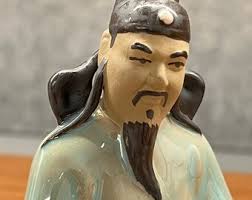 Vintage Green Glazed Mudman Scribe Statue