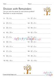 division with remainders drill worksheet