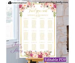 floral seating chart template blush flowers seating chart 31g