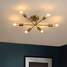 Modern 6 Light Metal Radial Sputnik Close To Ceiling Light In Black Brass Ceiling Lights
