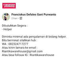 Bahkan pekerjaan ini harus telah disiapkan pada saat tender proyek dan dijadikan bagian dari penawaran tender dari proyek bersangkutan. Lowongan Kerja Helper Riantika Warehouse Pati Tanpa Syarat Pendidikan Lowongan Rembang