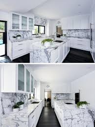 Not only do they mix well with other tones but left as a duo they can truly take on any style or interior design genre with ease and comfort. This Kitchen With A Grey Marble Countertop Is Full Of Storage And Organization Ideas