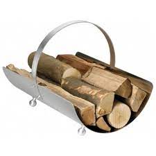 Stylish accessory to the fireplace featuring stainless steel holder with black wooden legs and rubber grips on side handles. Buy Wall Mounted Log Basket Holder Stylish And Modern Wall Mounted Log Holder