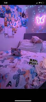 Aesthetic Butterfly Room With Wall Photo Collage Neon Room Room Ideas Bedroom Room Design Bedroom