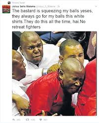 Once one of south africa's most maligned politicians, eff leader julius malema has seemingly reinvented himself in just a few short. Sona2017 They Always Go For My Balls This White Shirts Says Julius Malema