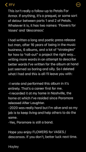 Check spelling or type a new query. Hayley Williams Flowers For Vases Descansos Lyrics And Tracklist Genius