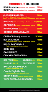 We would love to hear about your experience and follow up with you from there. Menu Cook Out