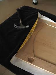 How To Cover The Kitchen Cabinets In Fabric Kitchen Fabric Kitchen Cabinets Makeover Kitchen Cabinets