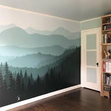 Removable Peel N Stick Wallpaper Self Adhesive Wall Mural 3d Mountain Mural Wallpaper Nursery Ombre Blue Mountain Pine Forest Trees In 2020 Mountain Mural Mountain Wall Painting Wall Murals Diy
