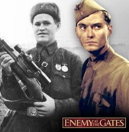History - Soviet sniper Vasily Zaitsev is portrayed by Jude Law in 'Enemy  at the Gates'. The movie pits Zaitsev against German sniper Erwin König (Ed  Harris) during the Battle of Stalingrad.