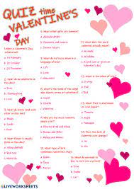 Feb 14, 2021 · learn about the history of valentine's day, its symbols and its celebrations with 50 valentine's day trivia questions and answers and get ready to feel the love! Valentine S Day Quiz Worksheet