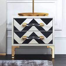 2 Drawers Black White Nightstand With Drawer Mid Century Bedside Table Gold Legs