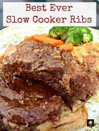 Place the standing rib roast with the bone side down and the fat side up on top of the vegetables. Best Ever Slow Cooker Beef Ribs Lovefoodies