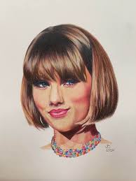 My attempt at capturing Taylor Swift. I hope she looks like her. Coloured  pencils