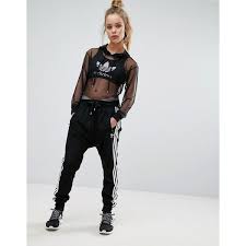 Adidas Originals Three Stripe Cuffed Sweatpants In Black Adidas Originals Black Three Stripe Drop Crotch Pants 35 Liked On Polyvore Featuring Activewear Activewear Pants Black Adidas Acti Feminino Roupas Look