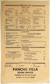1970 S Vtg Room Service Menu Pancho Villa Cantina Holiday Inn De La Cruces Nm In 2020 Vintage Menu Classic Menu Resturant Menu