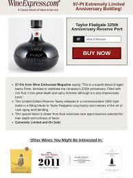Promoting agent sylvestre vins et spiritueux inc. Wine Enthusiast 97 Pt 325th Anniversary Taylor Fladgate Limited Edition Reserve Port On Sale Milled