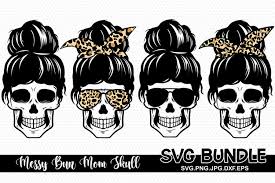 Download Messy Bun Mom Skull Bandana Mom Life Svg Messy Bun 1267226 Cut Files Design Bundles