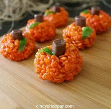 Rice Krispy Pumpkins Pumpkin Rice Krispie Treats Halloween Treats Halloween Food For Party