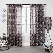 Medallion Sheer Curtain Panel Black 108 Opalhouse Black Beige Panel Curtains Curtains Sheer Curtain