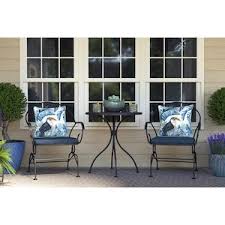 Style Selections Weddington 3 Piece Brown Frame Bistro Patio Set With Blue Cushions Bistro Lowes Com Bistro Patio Set Lowes Patio Furniture Patio Set
