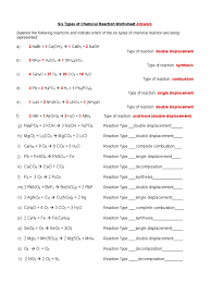 Remember you cannot add subscripts of place coefficients in the middle of a substitution reaction is whereby one atom or organic molecule of a. Types Of Chemical Reaction Worksheet Practice Answers Chemical Reactions Chemical Compounds