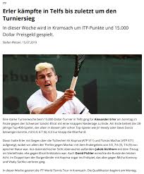 Von 2008 bis 2011 spielte er auf der itf junior tour und konnte dort im juli 2009 erstmals ein turnier gewinnen. Sandro Ehrat Gewinnt 1 Itf World Tour Tennis Turnier In Telfs Tc Telfs