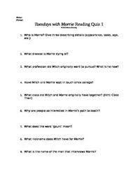 Tuesdays With Morrie Reading Quiz 1 Early In The Book Tuesdays With Morrie Teaching Advice Quiz