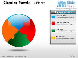 Circular Puzzle Pie Chart 4 Pieces Power Point Slides And