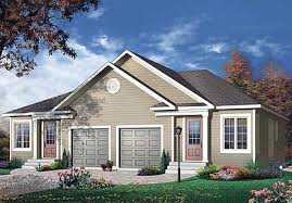 Plan 21574dr Duplex With Center Car Garage For Privacy Duplex Floor Plans Bungalow House Plans Duplex Design