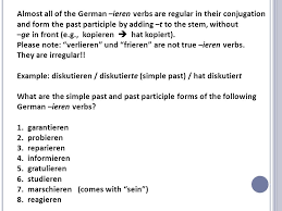 V Ocabulary E Xpansion With Ieren V Erbs German Has Many Verbs That End In Ieren They Offer An Easy Way For German Students With Latin Based Language Ppt Download
