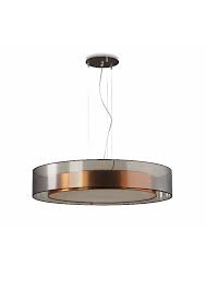 Le design passe aussi par les luminaires: Suspension A Double Abat Jour Cylindriques Cuivre Et Voile Noir Hind Rabii Luminaires Fabriques En Belgique Ref 18070013