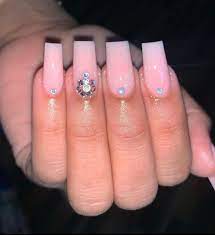 Period Pooh Nails Design With Rhinestones Short Square Acrylic Nails Long Square Acrylic Nails