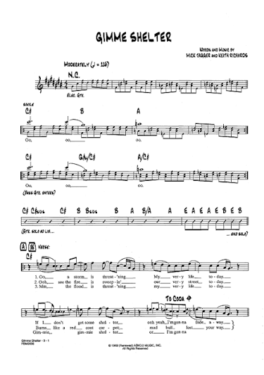 Gimme Shelter" Sheet Music by The Rolling Stones for Lead Sheet -  Sheet Music Now