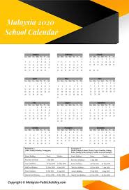 Malaysia School Holidays Calendar 2020