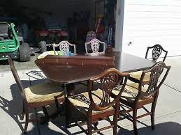 Brown bistro dining set table and 2 chairs home kitchen breakfast pub furniture new main material does shopping for the best duncan phyfe style dining room table get stressful for you? Duncan Phyfe Mahogany Dining Table With 3 Leaves 6 Chairs Total Length 104 In Ebay