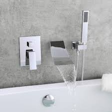 Kunmai Waterfall Wall Mount Tub Faucet With Handheld Shower Chrome Waterfall Spout Bathtub Faucet With Hand Shower Solid Bras In 2020 Tub Faucet Bathtub Faucet Faucet