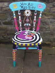 Painted Alice In Wonderland Chair What A Cool Project To Do For A Party Alice In Wonderland Room Whimsical Painted Furniture Alice In Wonderland Tea Party