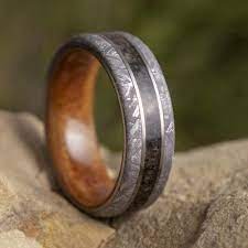 Dinosaur Bone Men S Ring With Meteorite Kauri Wood Sleeve 3639 In 2021 Rings For Men Dinosaur Bone Ring Dinosaur Bones