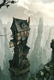 Maison Fans Des Piques Rocheux The Neutral Palette Is Effective In Creating An Isolated Eerie Mood Fantasy Landscape Environment Concept Art Fantasy Artwork