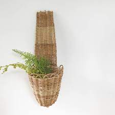Rattan wall baskets for plants. Vintage Woven Wicker Rattan Wall Basket Long Handlewall Etsy Baskets On Wall Small Decor Rattan Wall