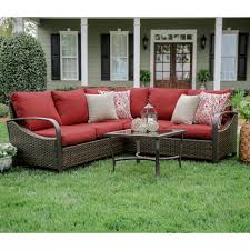 Leisure Made Trenton 4 Piece Wicker Outdoor Sectional Set With Red Cushions 490045 Red Wicker Outdoor Sectional Patio Furniture Sets Conversation Set Patio