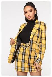 Black And White Plaid Blazer And Skirt Set Total Betty Blazer Set Yellow Combo Plaid Blazer And Skirt Set Plaidblazerandskirtset Available In In 2020 Clueless Outfits Blazer Outfits Fashion Nova Outfits