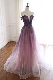 Unique Gradient Purple Tulle Long Prom Dress Off Shoulder Evening Dress In 2020 Purple Prom Dress Cute Prom Dresses Tulle Evening Dress