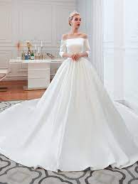 Maybe you would like to learn more about one of these? Designer Duchesse Schulterfreies Brautkleid Satin Schlicht Mit Armel Schleppe