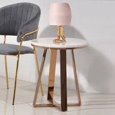Stiletto toughened white glass and rose gold side table. Jt B 12s Artificial Marble Side Table With Rose Gold Chrome Legs Furnituredirect Com My