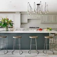 We loved the shade of the gray in this grey shaker kitchen cabinet! Light Gray Kitchen Cabinets With Dark Gray Island Kitchen Island Cabinets Home Kitchens New Kitchen Cabinets