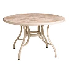 If you don't have a large household, you can include side tables for the same convenient purpose. Grosfillex Us527166 48 Round Louisiana Outdoor Table W Umbrella Hole Resin Metal Sandstone Toscana