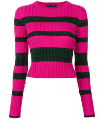 Black And Pink Cardigan Pink Black Jumper Featuring A Round Neck Shopbazaar Shop Designer Clothing Shoes And Accessories Select Pink Crew Neck Sweater Striped Jumper Cropped Jumper